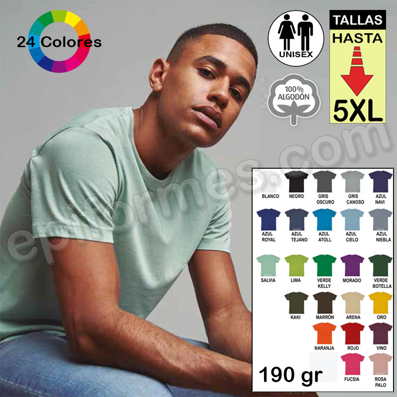 Camiseta manga corta unisex 16 colores