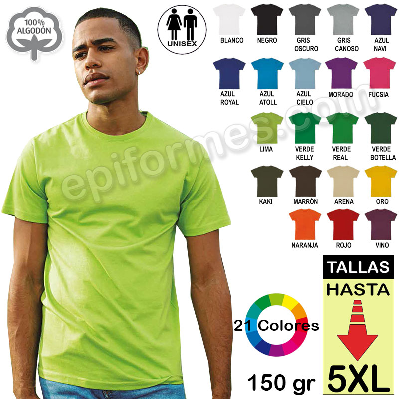 Camiseta manga corta unisex 21 colores