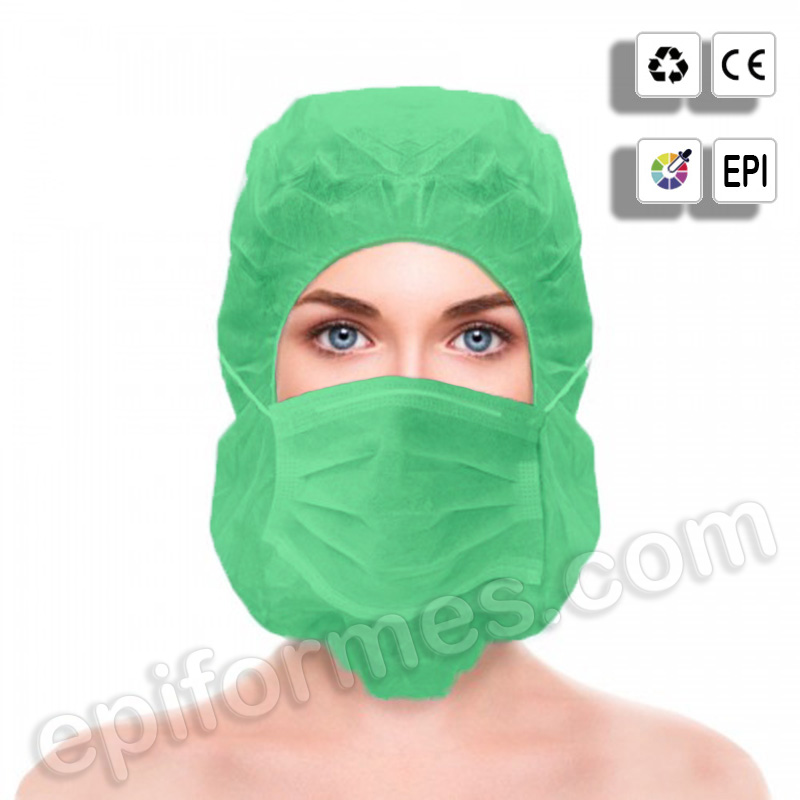 100 Gorros Integral con mascarilla Polipropileno verde