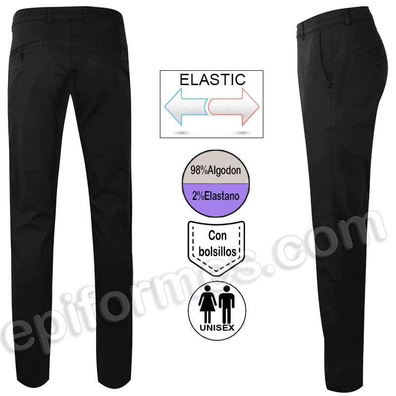 Pantalón chino stretch negro, unisex