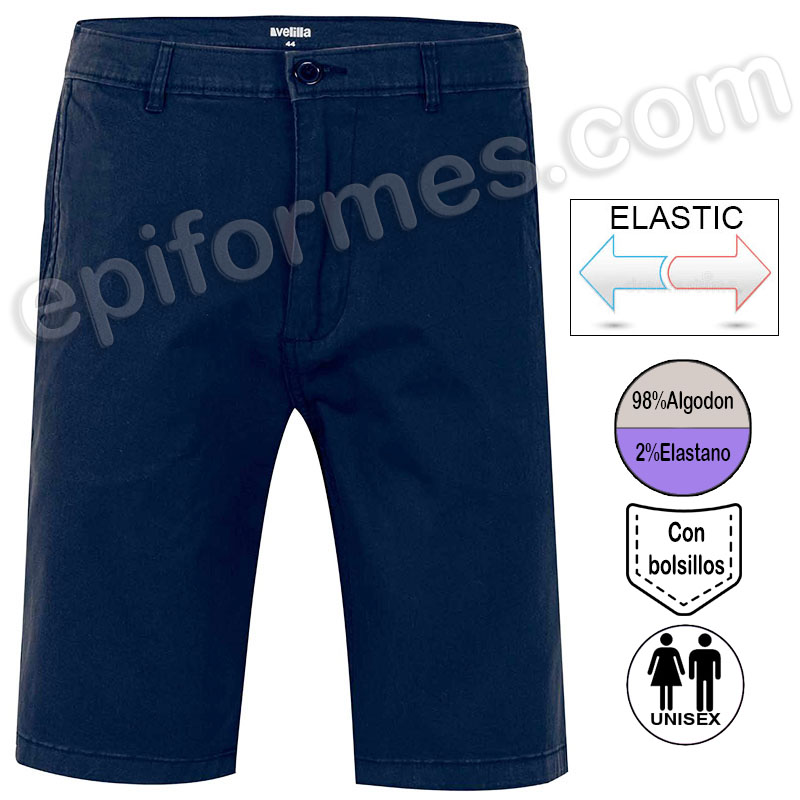 Bermudas chino stretch azul marino, unisex