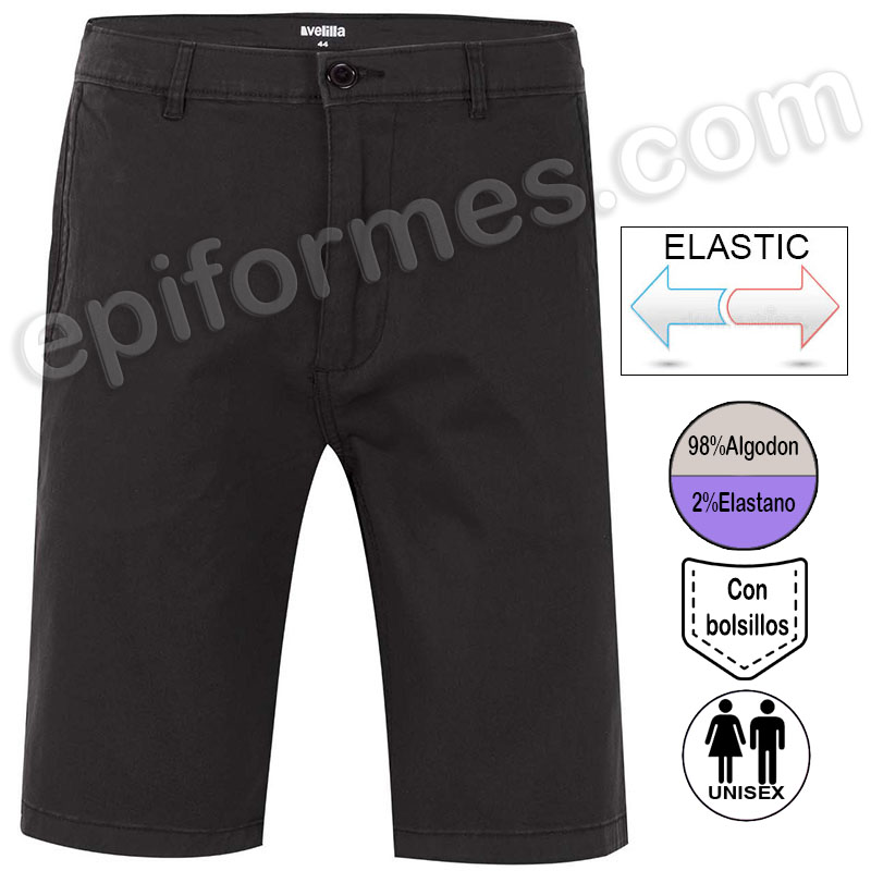 Bermudas chino stretch negro, unisex