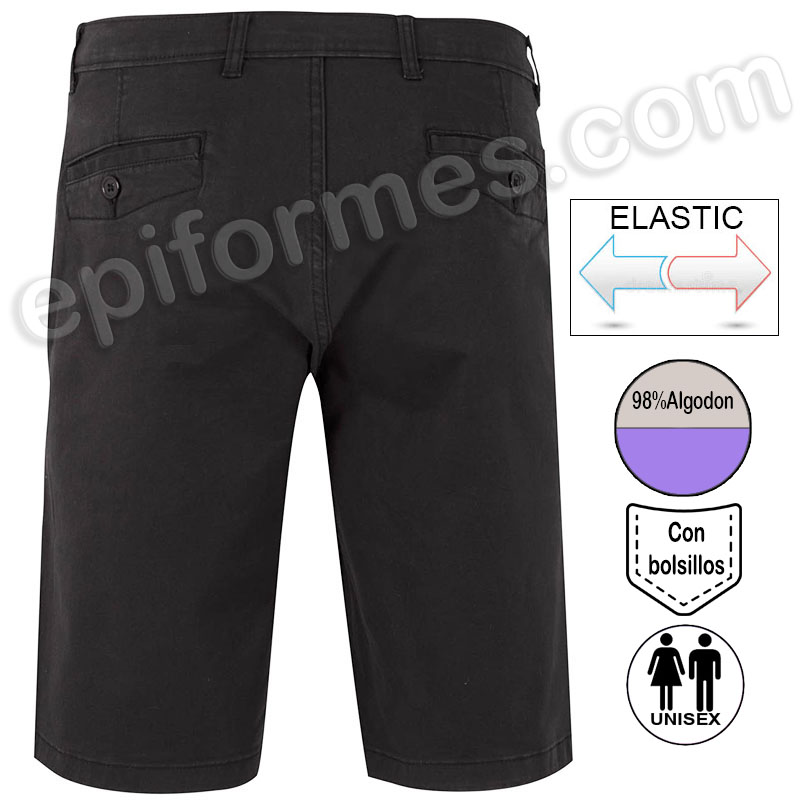 Bermudas chino stretch negro, unisex