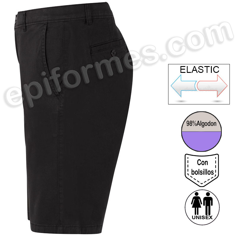 Bermudas chino stretch negro, unisex