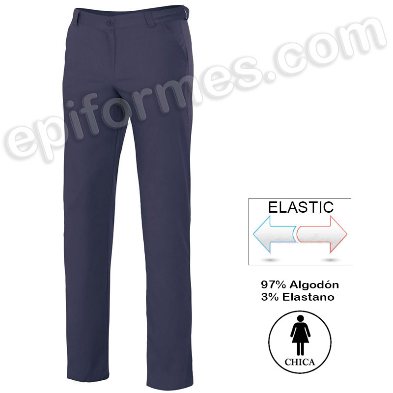 Pantalón chino stretch azul marino, mujer