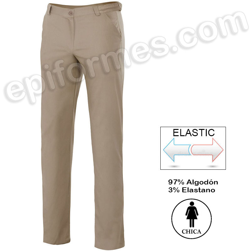 Pantalón chino stretch beige, mujer