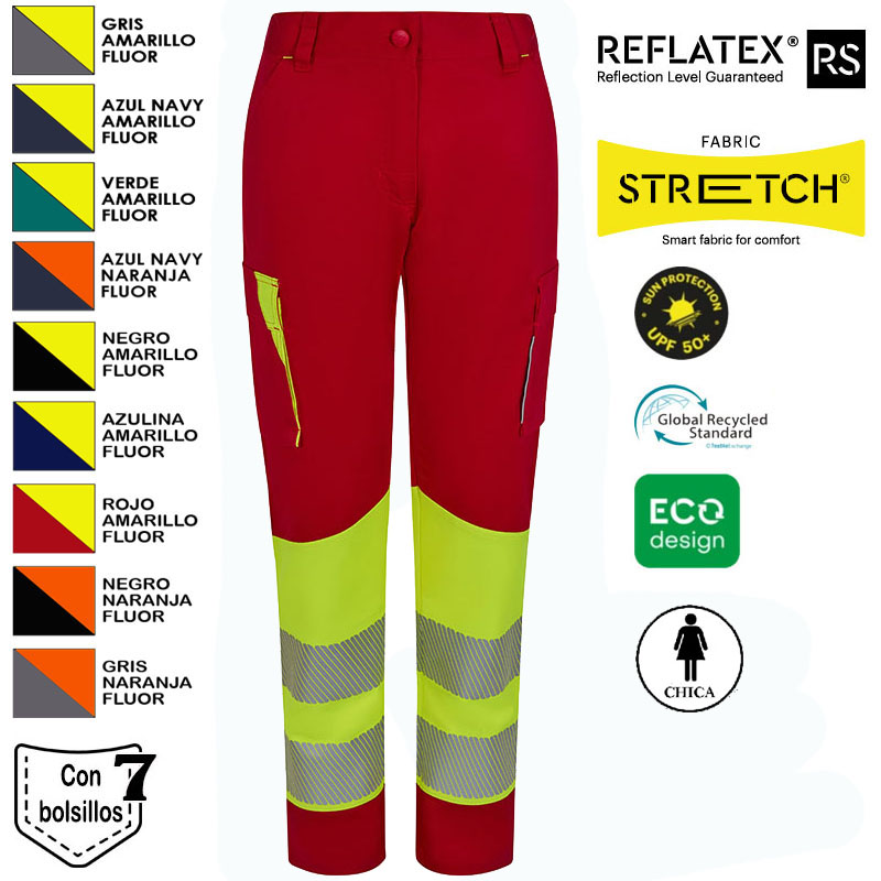 Pantalón stretch reciclado bicolor cinta segmenta...