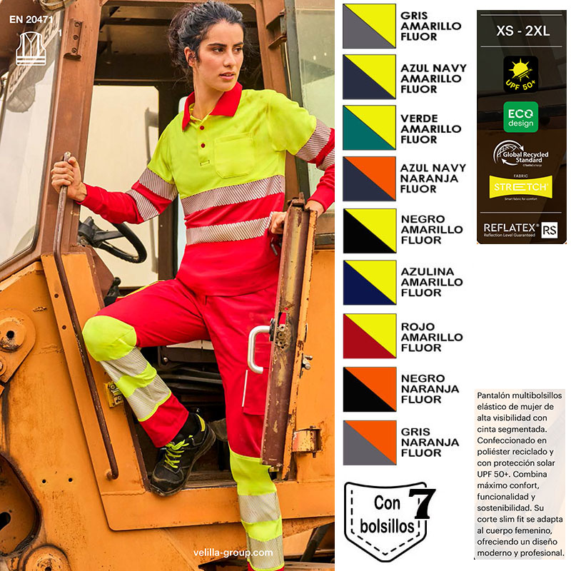 Pantalón stretch reciclado bicolor cinta segmentada mujer