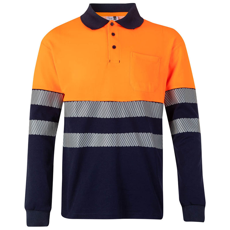 Polo algodón bicolor manga larga cinta segmentada