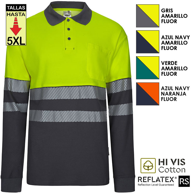 Polo algodón bicolor manga larga cinta segmentada