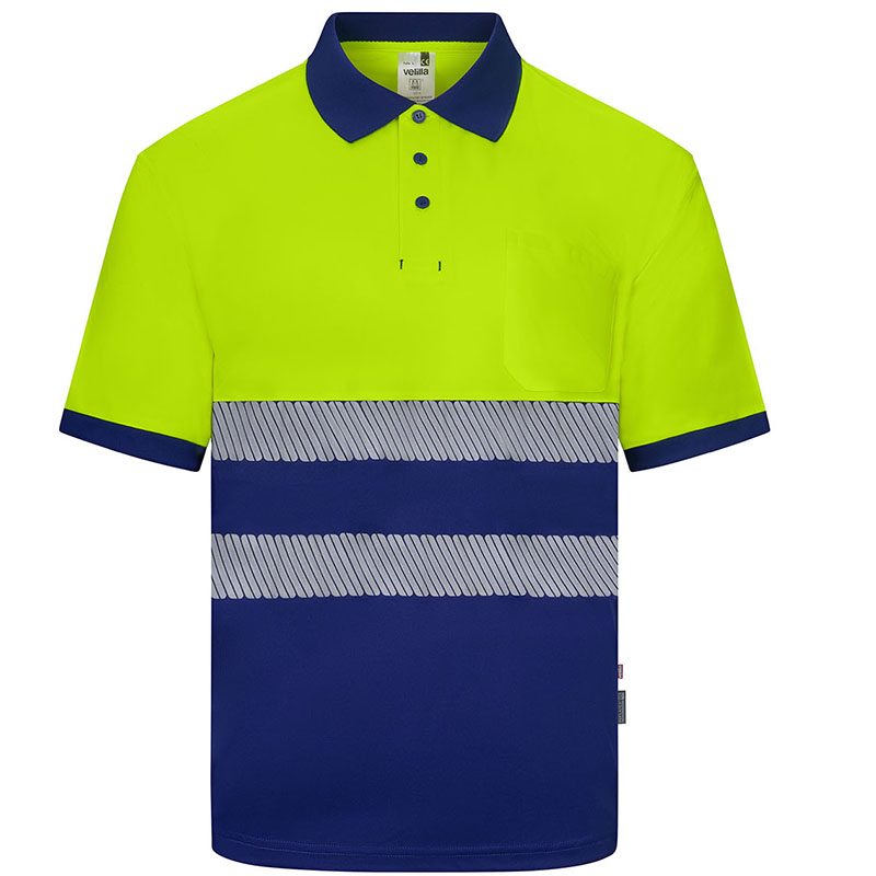 Polo poliéster reciclado bicolor manga corta cinta segmentada