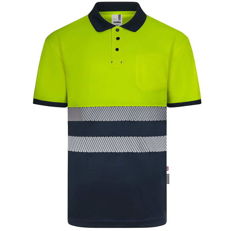 Polo poliéster reciclado bicolor manga corta cinta segmentada