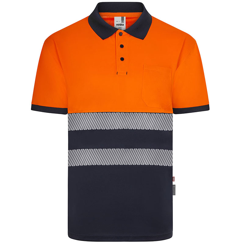 Polo poliéster reciclado bicolor manga corta cinta segmentada