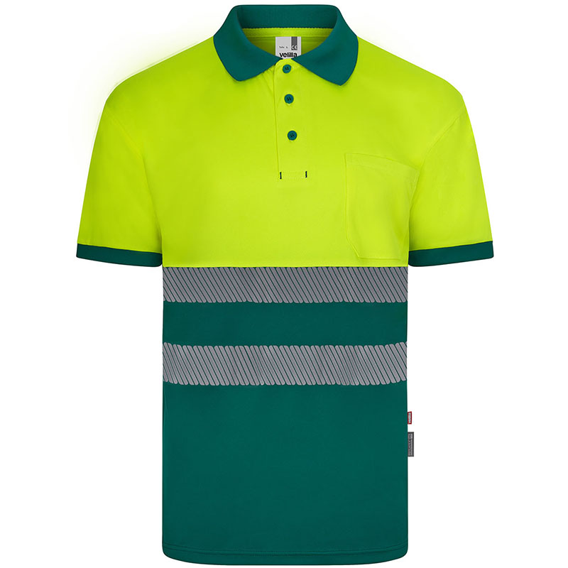 Polo poliéster reciclado bicolor manga corta cinta segmentada