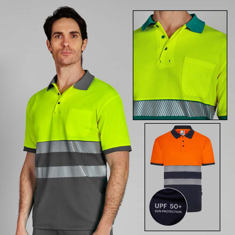 Polo poliéster reciclado bicolor manga corta cinta segmentada