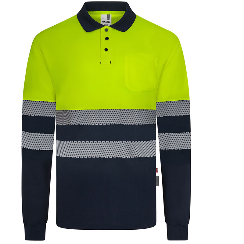 Polo poliéster reciclado bicolor manga larga cinta segmentada