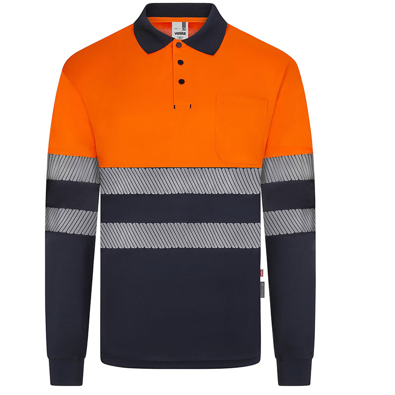 Polo poliéster reciclado bicolor manga larga cinta segmentada