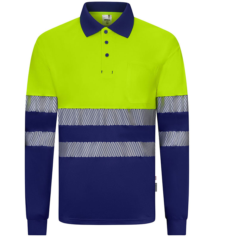 Polo poliéster reciclado bicolor manga larga cinta segmentada