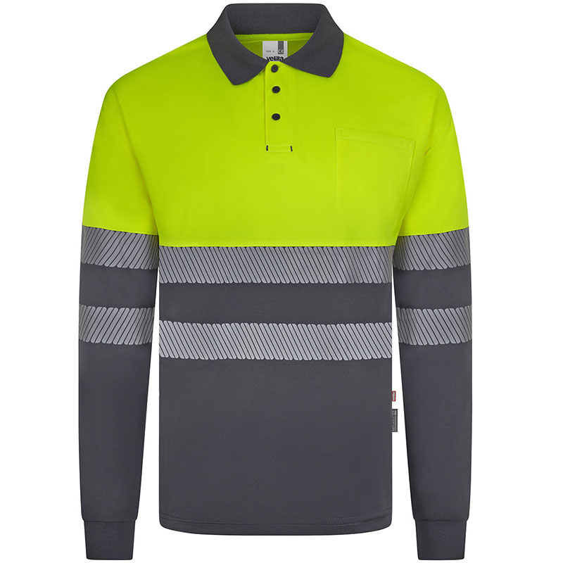 Polo poliéster reciclado bicolor manga larga cinta segmentada