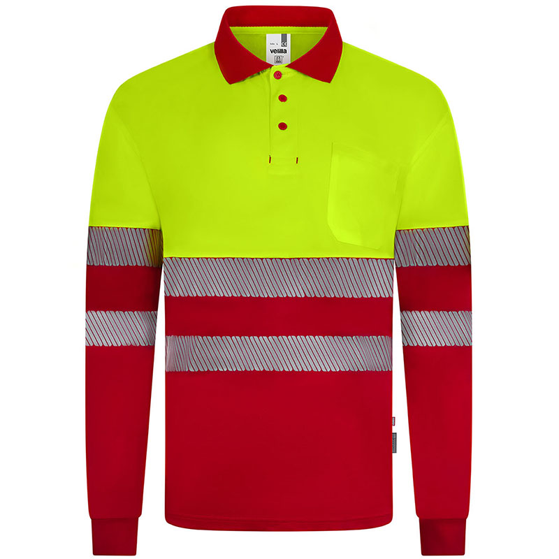 Polo poliéster reciclado bicolor manga larga cinta segmentada