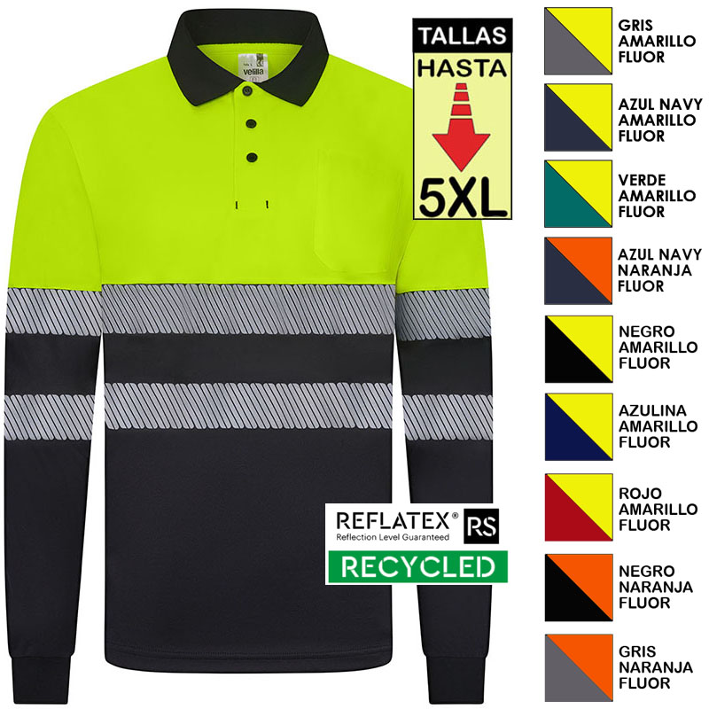 Polo poliéster reciclado bicolor manga larga cint...