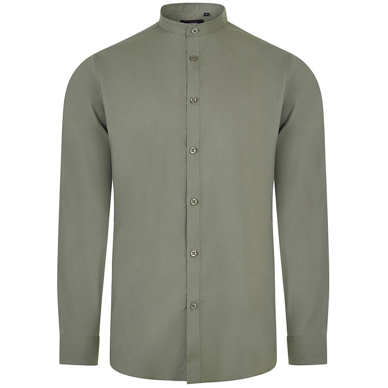 Camisa cuello tirilla stretch manga larga hombre