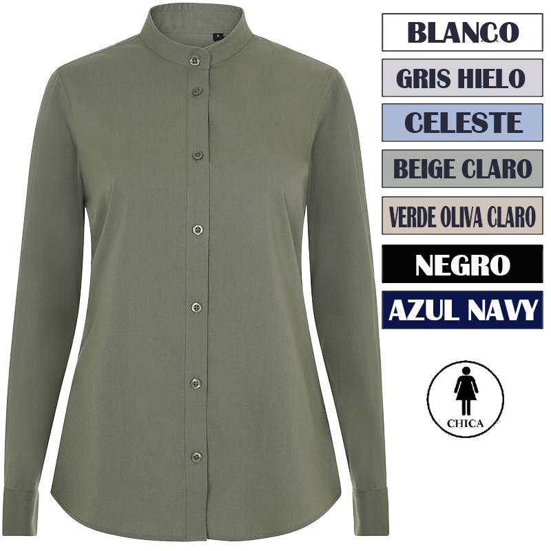 Camisa cuello tirilla stretch manga larga mujer Camisa cuello tirilla stretch manga larga mujer