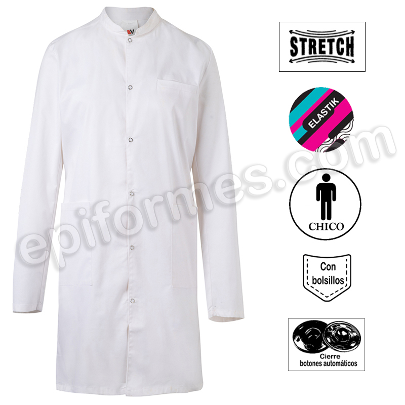 Bata sanitaria stretch cuello mao hombre