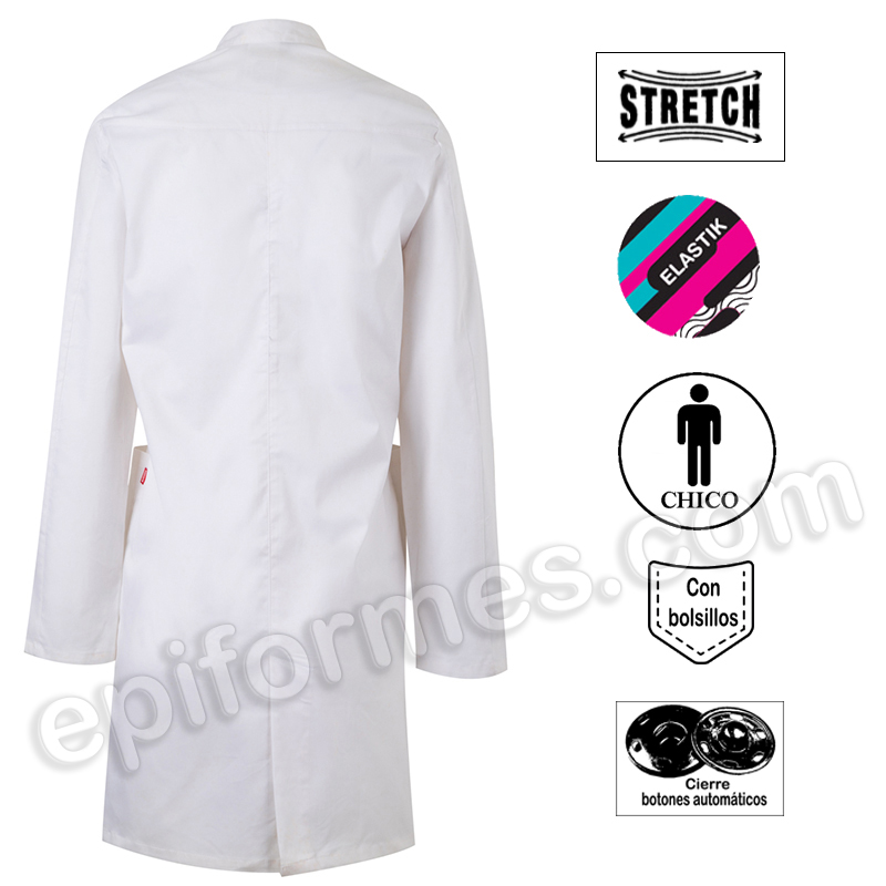 Bata sanitaria stretch cuello mao hombre