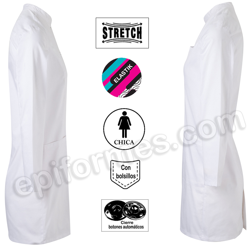 Bata sanitaria stretch cuello mao mujer