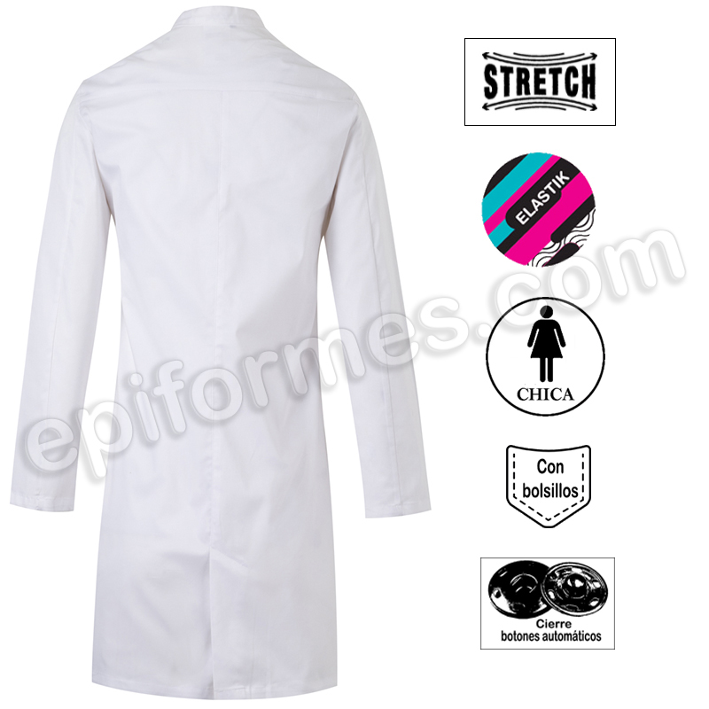 Bata sanitaria stretch cuello mao mujer