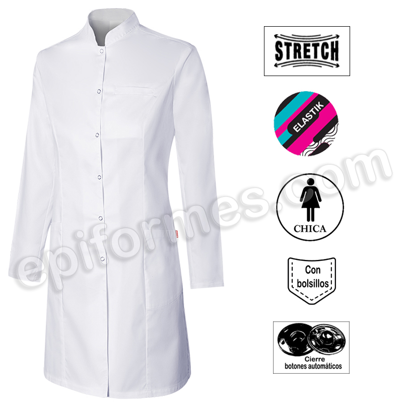 Bata sanitaria stretch cuello mao mujer