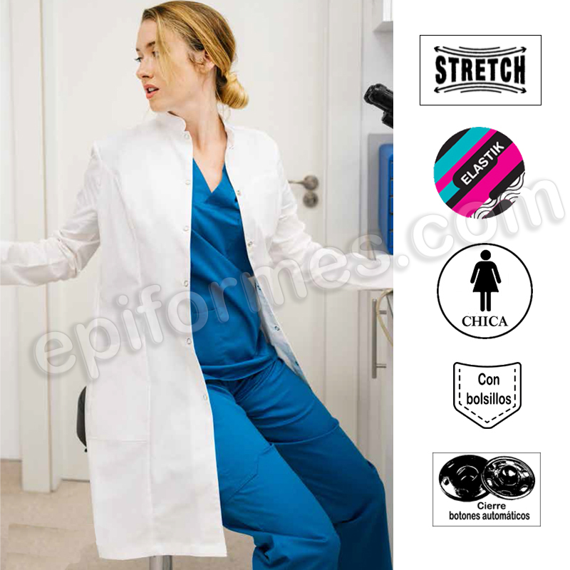 Bata sanitaria stretch cuello mao mujer