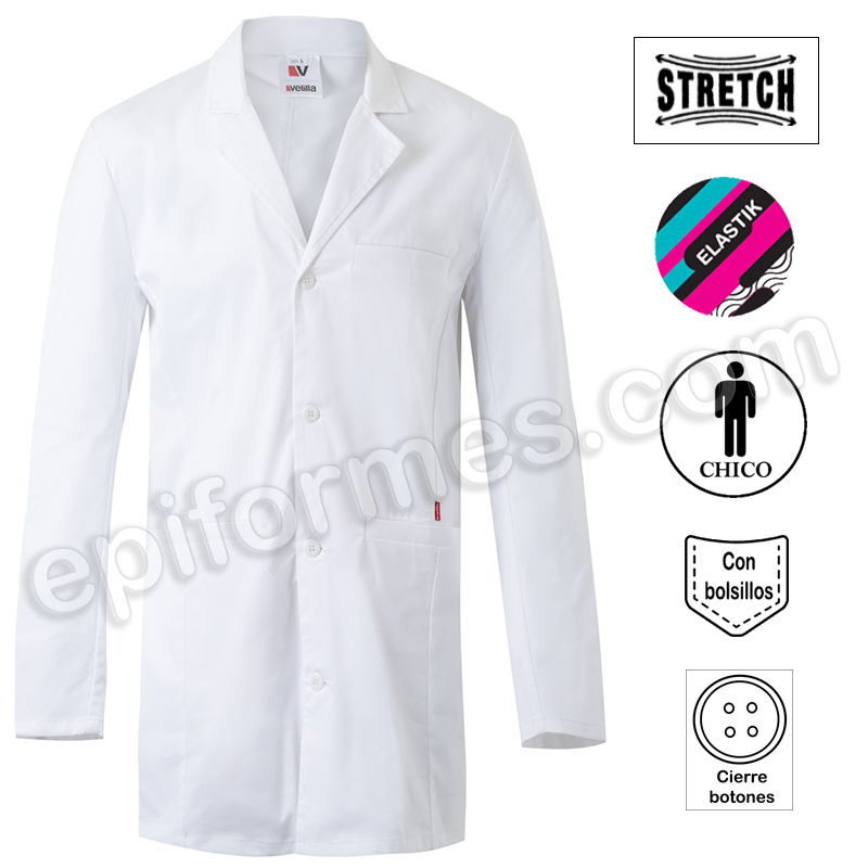 Bata sanitaria stretch corta hombre 