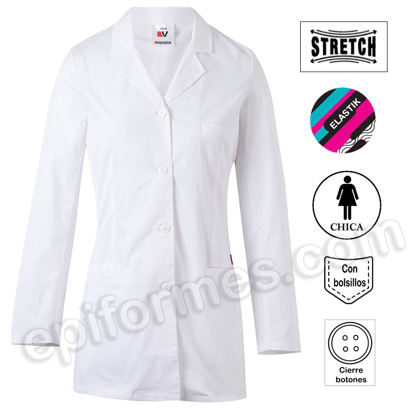 Bata sanitaria stretch corta mujer