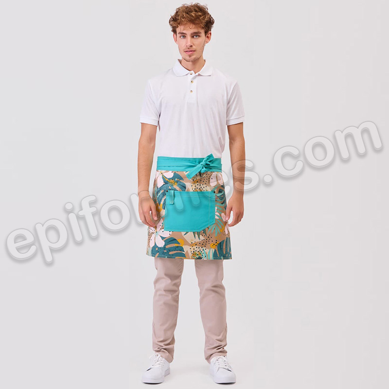 Delantal tejido antimanchas turquesa.