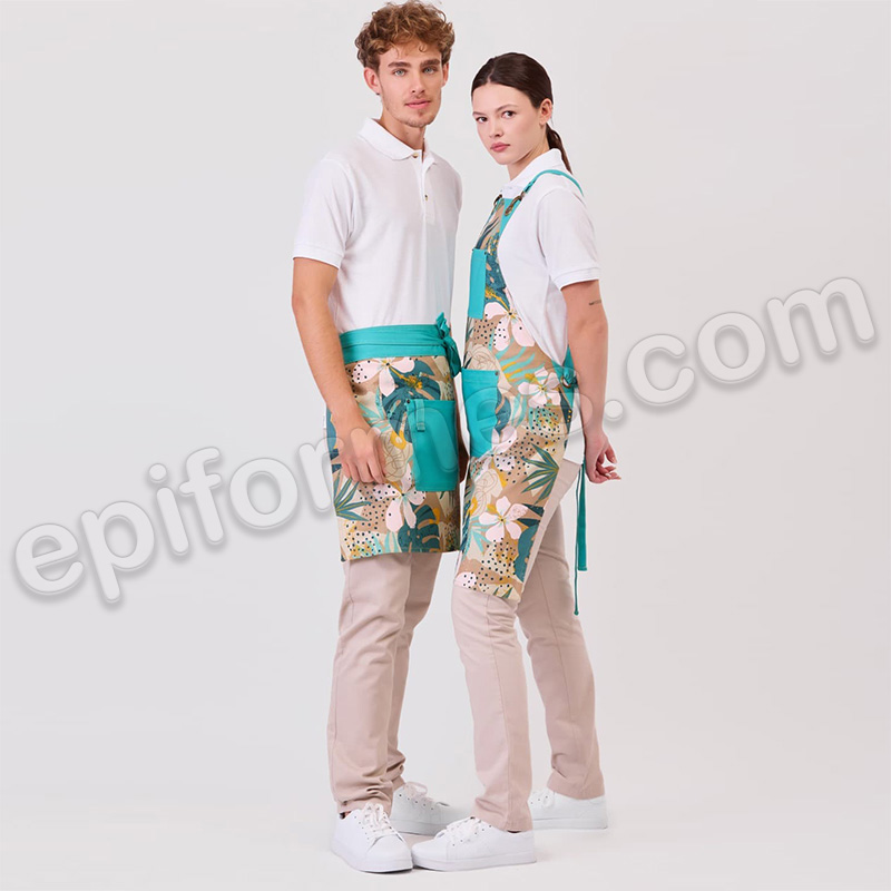 Delantal tejido antimanchas turquesa.
