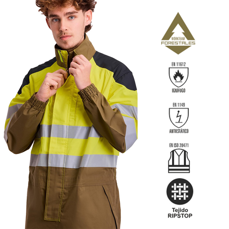 Buzo tricolor ignífugo y antiestático de alta visibilidad