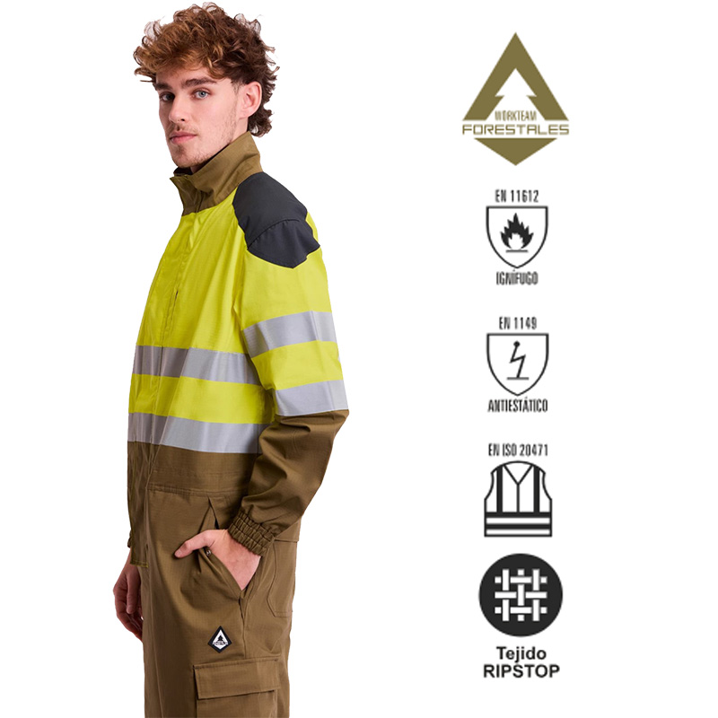 Buzo tricolor ignífugo y antiestático de alta visibilidad