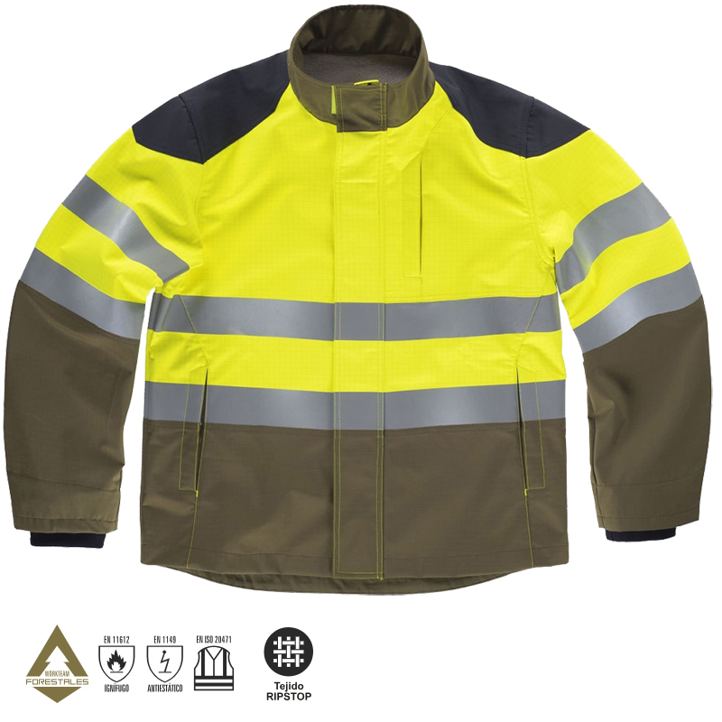 Chaqueta Workshell tricolor, ignífuga y antiestá...