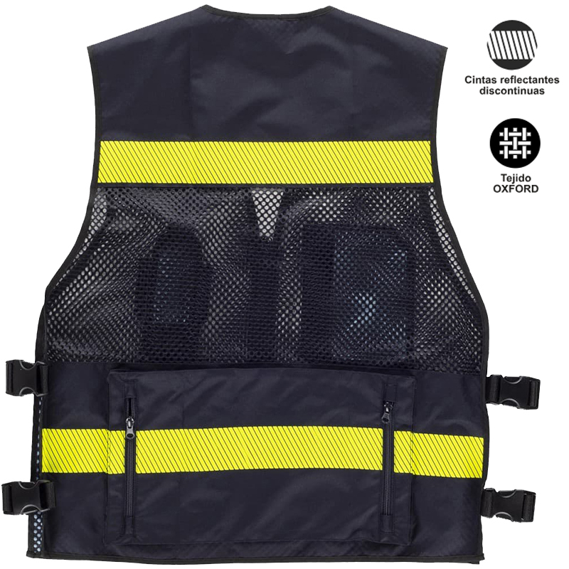 Chaleco con rejilla y ajustes laterales.
