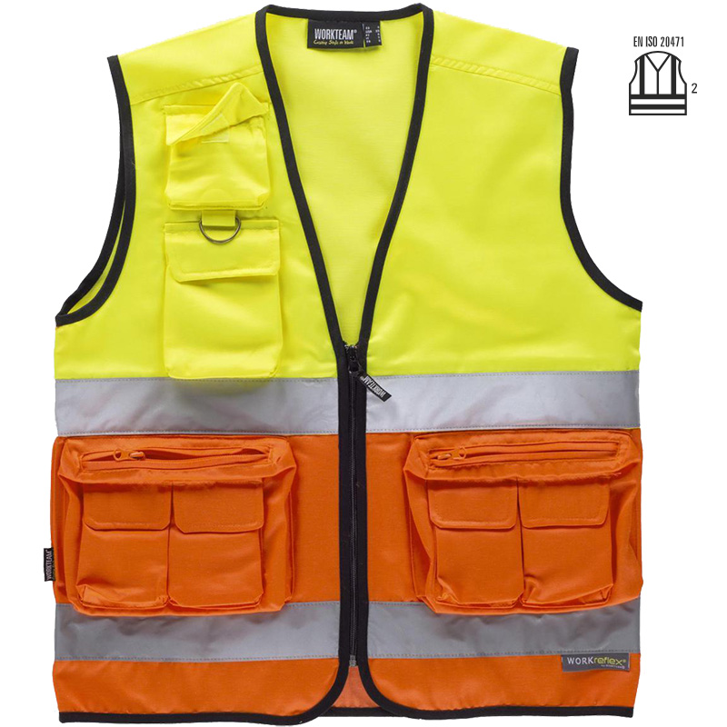 Chaleco tipo safari con cintas reflectantes.