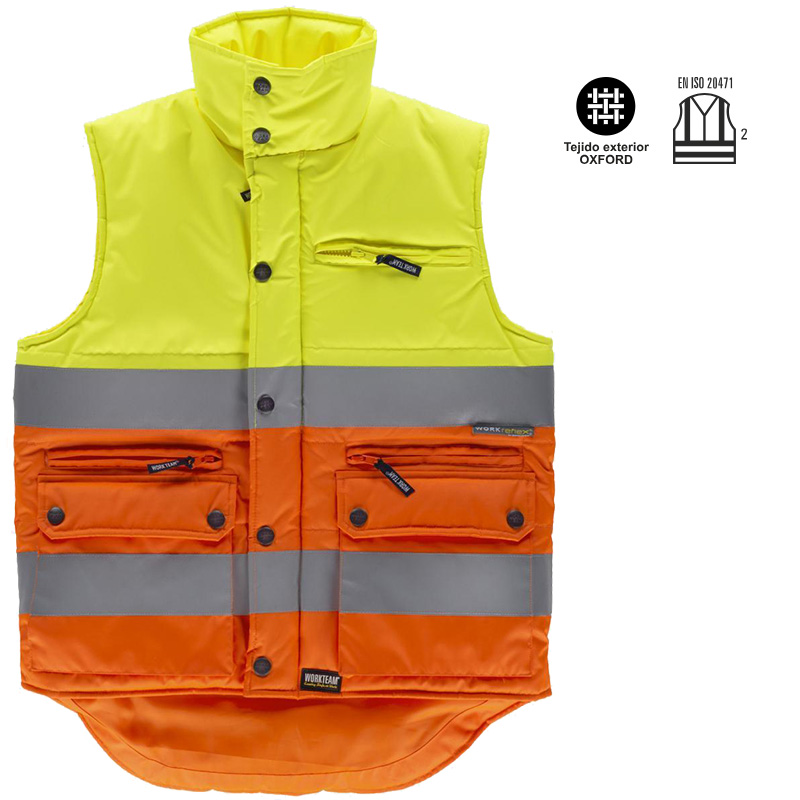 Chaleco tipo safari con cintas reflectantes.