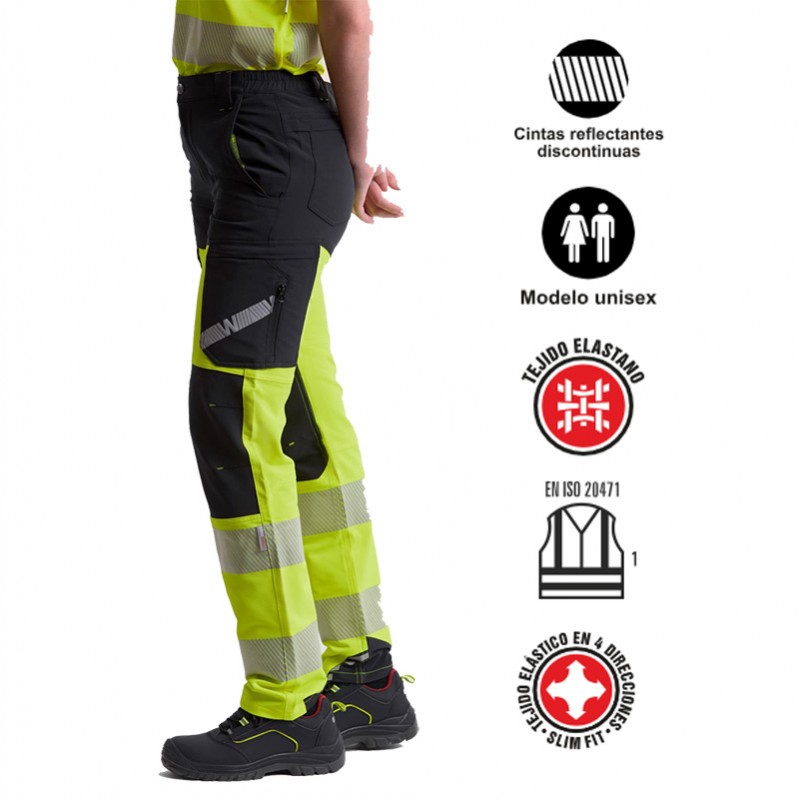 Pantalón elástico alta visibilidad cintas  segmentadas