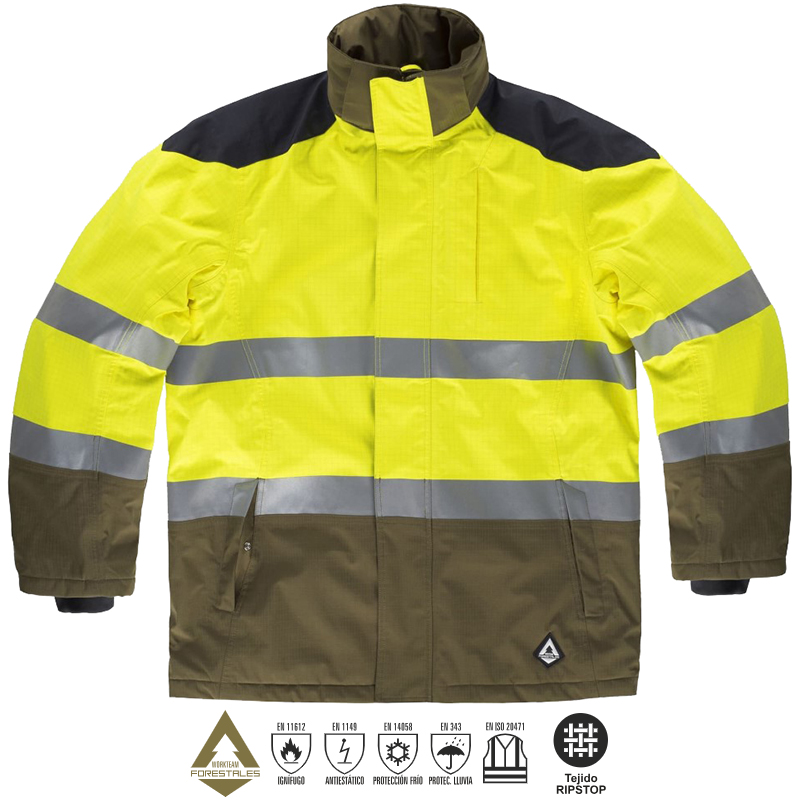 Parka tricolor ignífuga, impermeable