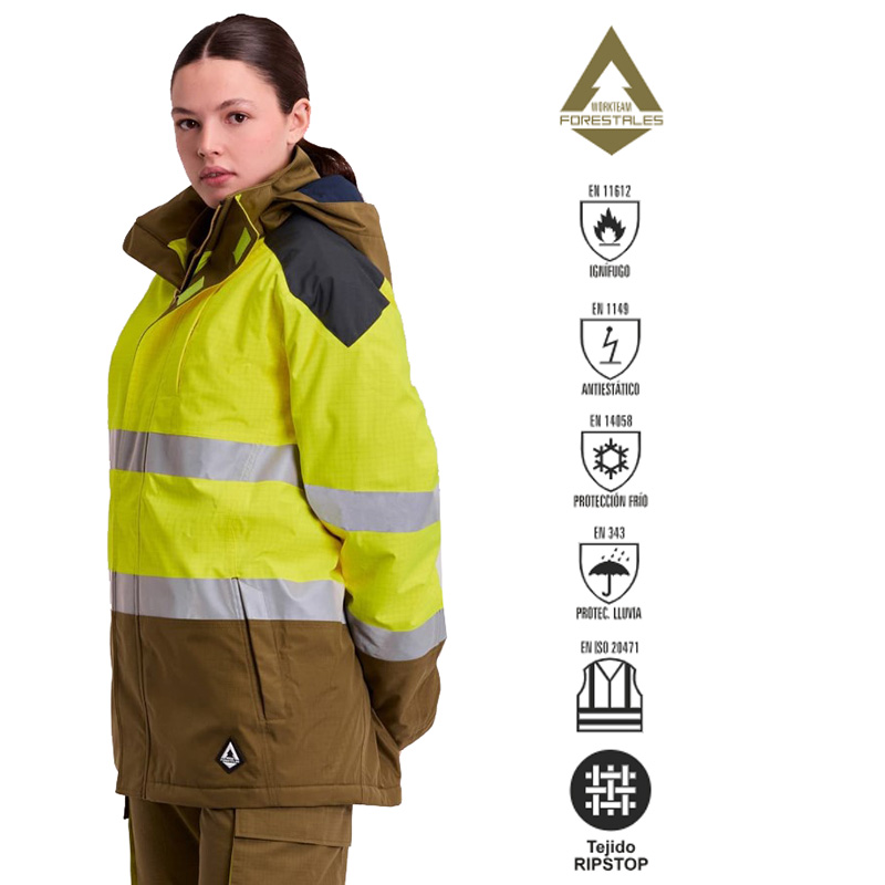 Parka tricolor ignífuga, impermeable