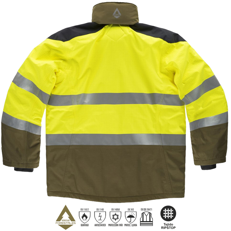 Parka tricolor ignífuga, impermeable