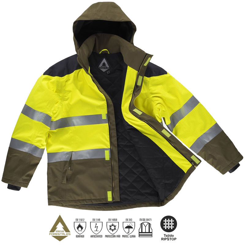 Parka tricolor ignífuga, impermeable
