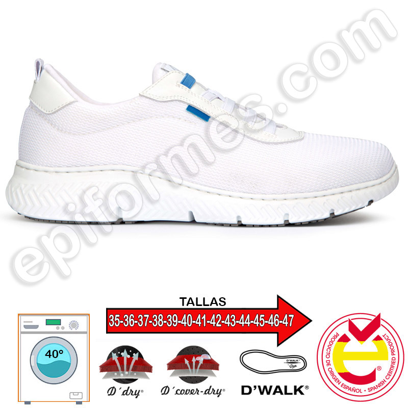 Zapatilla cordones elásticos, antideslizante, en blanco