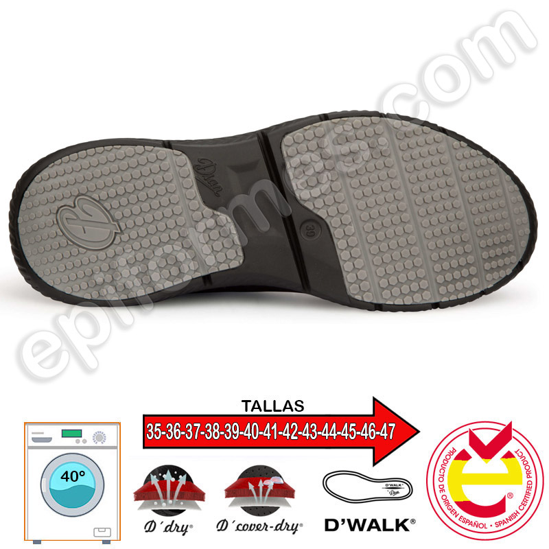 Zapatilla cordones elásticos, antideslizante, en negro